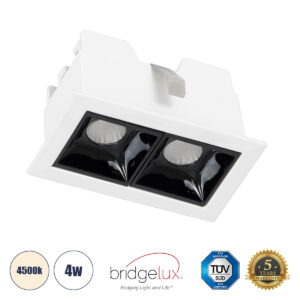 GloboStar® LUMINAR SUPERIOR 60316 Χωνευτό LED Spot Downlight TrimLess 4W 560lm 36° AC 220-240V IP20 Μ7.5 x Π4.3 x Υ4.5cm – Λευκό με Μαύρο Κάτοπτρο – Φυσικό Λευκό 4500K – Bridgelux High Lumen Chip Gen2 – TÜV Certified Driver – 5 Years Warranty