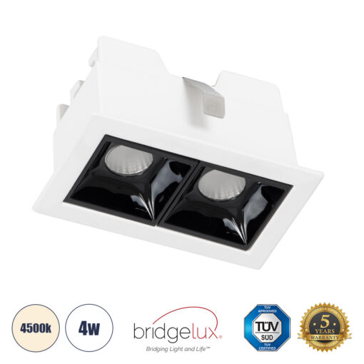 GloboStar® LUMINAR SUPERIOR 60316 Χωνευτό LED Spot Downlight TrimLess 4W 560lm 36° AC 220-240V IP20 Μ7.5 x Π4.3 x Υ4.5cm – Λευκό με Μαύρο Κάτοπτρο – Φυσικό Λευκό 4500K – Bridgelux High Lumen Chip Gen2 – TÜV Certified Driver – 5 Years Warranty
