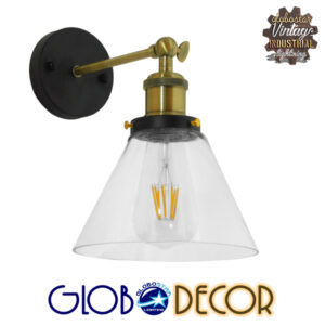 Globostar® CATHERINE 01074 Vintage Φωτιστικό Τοίχου Απλίκα Μονόφωτο Χρυσό Μεταλλικό με Γυάλινη Καμπάνα Φ18 x Μ26 x Π14.5 x Υ25cm