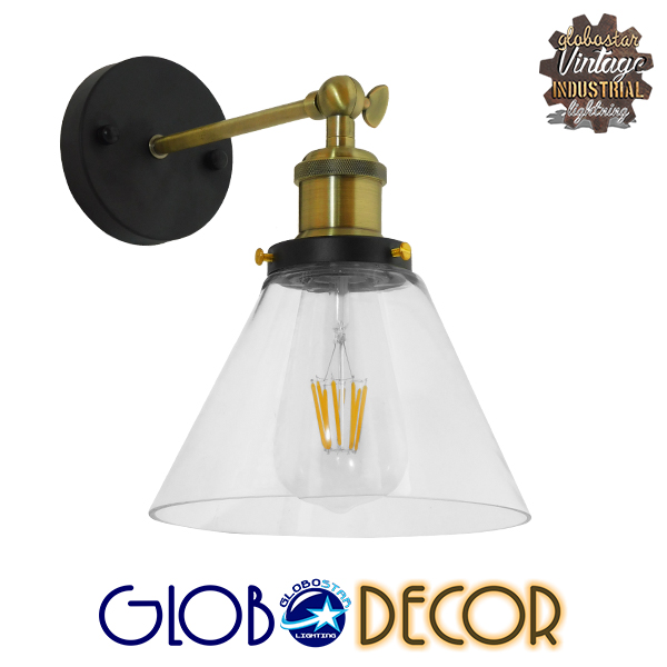 Globostar® CATHERINE 01074 Vintage Φωτιστικό Τοίχου Απλίκα Μονόφωτο Χρυσό Μεταλλικό με Γυάλινη Καμπάνα Φ18 x Μ26 x Π14.5 x Υ25cm