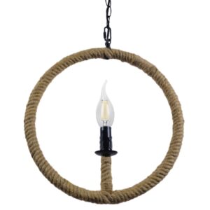 GloboStar® LINDELL 10001111 Vintage Industrial Κρεμαστό Φωτιστικό Οροφής Μονόφωτο 1 x E14 Μαύρο Μεταλλικό με Μπεζ Σχοινί Φ33 x Y33cm