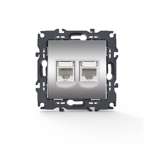 PRIME ΠΡΙΖΑ ΤΗΛΕΦΩΝΟΥ 1xRJ11 CAT3 IP20 & ΠΡΙΖΑ ΔΙΚΤΥΟΥ 1xRJ45 CAT6 UTP IP20 MAT ΑΛΟΥΜΙΝΙΟ ACA – 1000113403