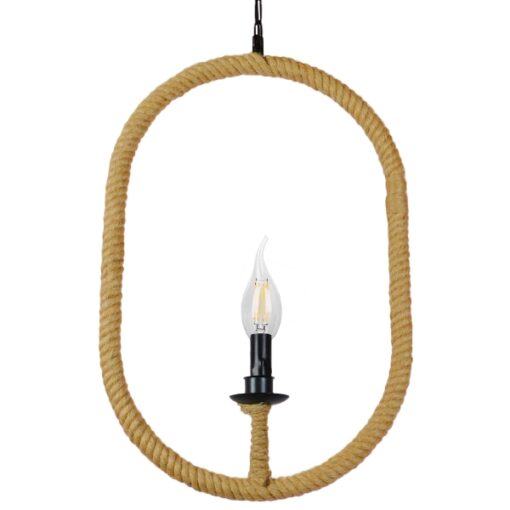 GloboStar® LINDELL 10001142 Vintage Κρεμαστό Φωτιστικό Οροφής Μονόφωτο 1 x E14 Μαύρο Μεταλλικό με Μπεζ Σχοινί Μ35 x Π10 x Υ53cm