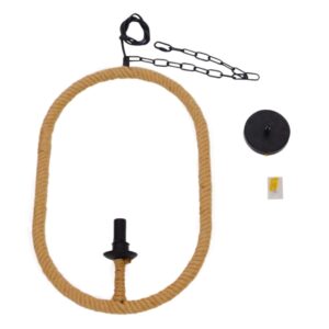 GloboStar® LINDELL 10001142 Vintage Κρεμαστό Φωτιστικό Οροφής Μονόφωτο 1 x E14 Μαύρο Μεταλλικό με Μπεζ Σχοινί Μ35 x Π10 x Υ53cm