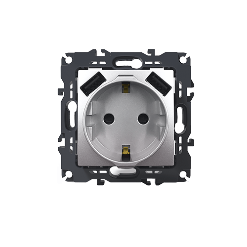 PRIME ΠΡΙΖΑ ΣΟΥΚΟ ΑΣΦΑΛΕΙΑΣ 1x2P+E 16A 250VAC & 2 USB 5VDC 3.1A IP20 MAT ΑΛΟΥΜΙΝΙΟ ACA – 1000116303