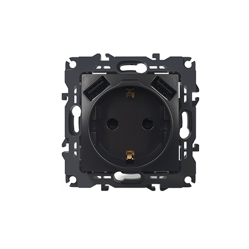PRIME ΠΡΙΖΑ ΣΟΥΚΟ ΑΣΦΑΛΕΙΑΣ 1x2P+E 16A 250VAC & 2 USB 5VDC 3.1A IP20 MAT ΑΝΘΡΑΚΙ ACA – 1000116305