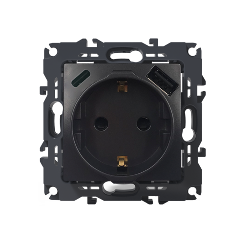 PRIME ΠΡΙΖΑ ΣΟΥΚΟ ΑΣΦΑΛΕΙΑΣ 1x2P+E 16A 250VAC & 2*USB (TYPE A+C)  5VDC 3A IP20 ΑΝΘΡΑΚΙ ACA – 1000116405
