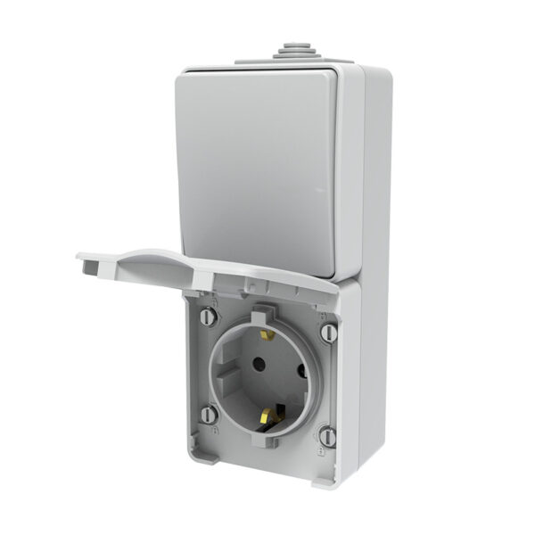 ARMY ΔΙΑΚ. Α/Ρ 1P 10AX 250VAC & ΠΡΙΖΑ ΣΟΥΚΟ ΑΣΦΑΛ 1x2P+E 16A 250VAC IP55 ΕΠΙΤΟΙΧ ΚΑΘ ΣΤΕΓΑΝ ΓΚΡΙ ACA – 1000438206