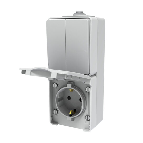 ARMY ΔΙΑΚ. Κ/Μ 1+1P 10AX 250VAC & ΠΡΙΖΑ ΣΟΥΚΟ ΑΣΦΑΛ. 1x2P+E 16A 250VAC IP55 ΕΠΙΤ. ΚΑΘΕΤ ΣΤΕΓΑΝ ΓΚΡΙ ACA – 1000438306