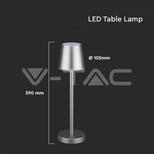 Επαναφορτιζόμενο Πορτατιφ LED 3W Dimmable Αφής 4000Κ Γκρι V-TAC – 10188