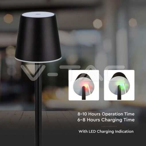 LED Επαναφορτιζόμενο Πορτατιφ 3W 4000Κ Μαύρο Dimmable Αφής V-TAC – 10194