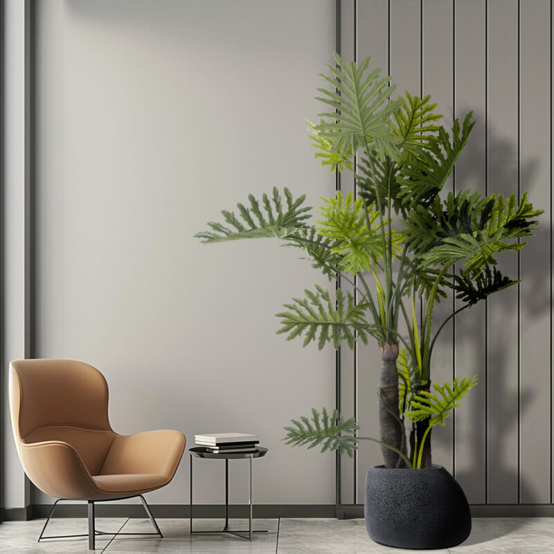 GloboStar® Artificial Garden CHLOE 20708 Επιδαπέδιο Πολυεστερικό Τσιμεντένιο Κασπώ Γλάστρα – Flower Pot Μαύρο Μ60 x Π55 x Υ43cm