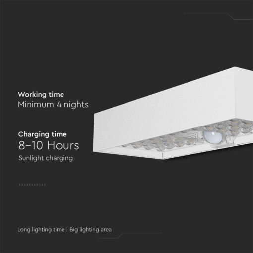 LED ηλιακό φωτιστικό επιτοίχιο 6W θερμό λευκό 4000K με λευκό σώμα και ανιχνευτή V-TAC – 10308