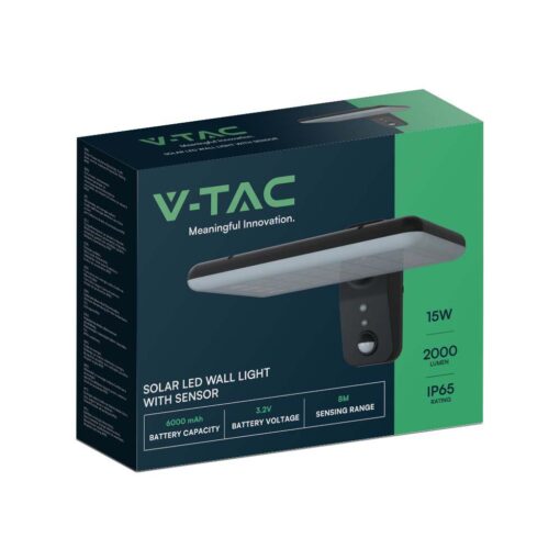Επιτοίχιο Φωτιστικό LED 15W 4000K Ηλιακό με Ανιχνευτή Μαύρου Χρώματος IP65 V-TAC  – 10315