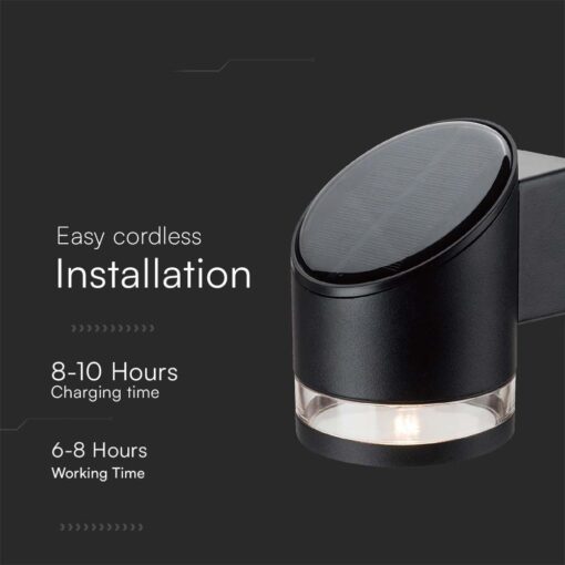 Επιτοίχιο Φωτιστικό LED 1W 3000K Ηλιακό IP54 Μαύρου Χρώματος V-TAC – 10384