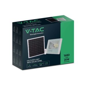LED Ηλιακός Προβολέας 20W Λευκός V-TAC IP65 1650lm Φυσικό Λευκό 4000K – 10408
