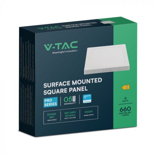 6W LED SAMSUNG Chip Panel Τετράγωνο 12x12cm Επιφανειακό 660lm Θερμό 3000K VTAC – 104921