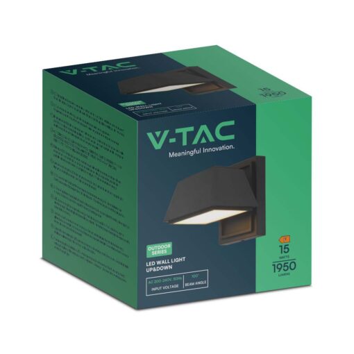 Επιτοίχιο Φωτιστικό Εξωτερικού Χώρου LED 15W 3000K IP65 Μαύρου Χρώματος V-TAC – 10564