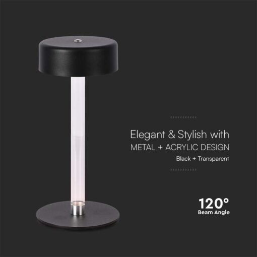 Φωτιστικό Γραφείου LED 3W Επαναφορτιζόμενο Μαύρου Χρώματος Dimmable V-TAC – 10570