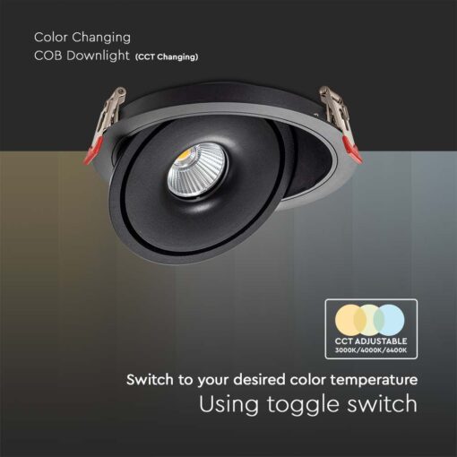 Φωτιστικό Oροφής Xωνευτό COB 20W 3 σε 1 CCT Μαύρου Χρώματος V-TAC – 10580