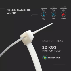 Δεματικό καλωδίων – tie wrap, 4.5 x 150mm σε λευκό χρώμα, συσκευασία 100 τεμαχίων V-TAC – 11171