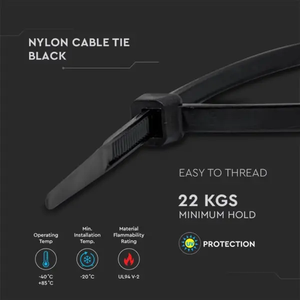 Δεματικό καλωδίων – tie wrap, 4.5 x 300mm σε μαύρο χρώμα,  συσκευασία 100 τεμαχίων V-TAC – 11174