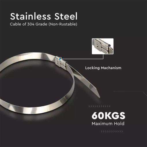 Ανοξείδωτο δεματικό καλωδίων 4.6 x 250mm συσκευασία 100 τεμαχίων V-TAC – 11189