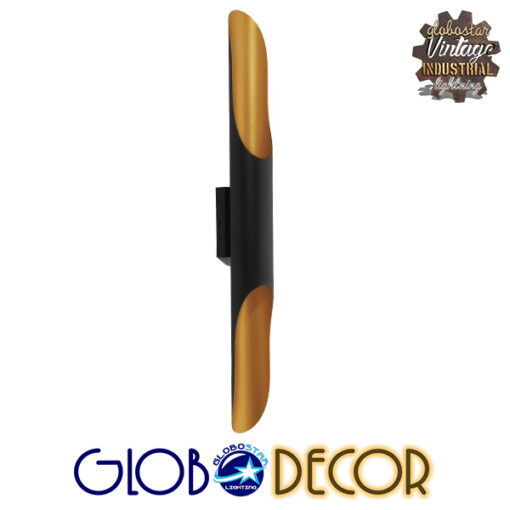 GloboStar® CHARME 01302 Μοντέρνο Φωτιστικό Τοίχου Απλίκα Δίφωτο Μαύρο – Χρυσό Μεταλλικό Φ5.5 x Π8 x Υ60cm