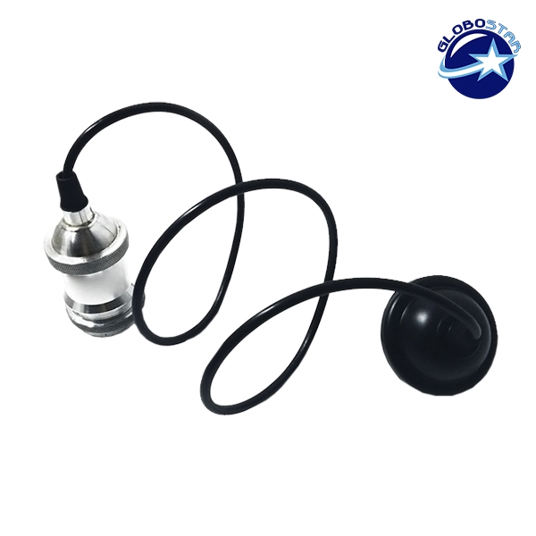 GloboStar® 115102 Κρεμαστό Φωτιστικό Οροφής Ανάρτηση με Μαύρη Πλαστική Βάση – Πλαστικό Μαύρο Καλώδιο και Νίκελ Μεταλλικό Ντουί Ε27