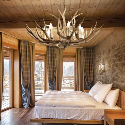 IDEAL LUX Κρεμαστό Φωτιστικό Οροφής CHALET 8xE14 Χρώμα Ξύλου – 115504