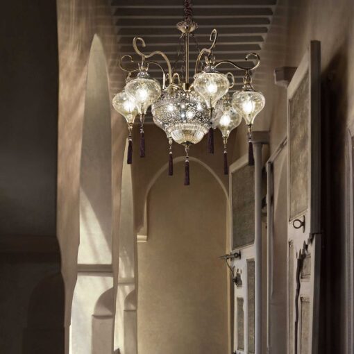 IDEAL LUX Κρεμαστό Φωτιστικό HAREM 9xE27 Χρυσού Χρώματος – 116006