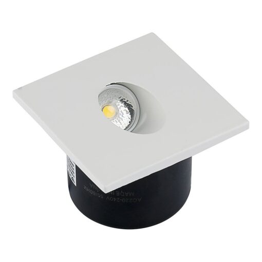 LED SPOT Χωνευτό για Σκαλοπάτια 3W V-TAC Λευκό Τετράγωνο Χωνευτό Θερμό  3000K – 211209
