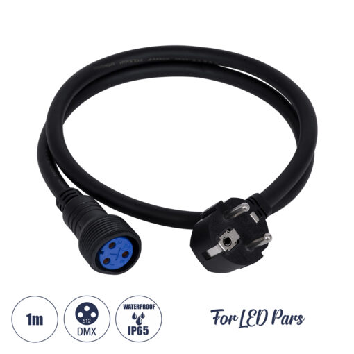GloboStar® 51172 Καλώδιο Ρεύματος 3PIN DMX512 1 Μέτρο από Female XLR σε Male Πρίζα Schuko Τερματισμένο Αδιάβροχο IP65 Μ100cm – Μαύρο