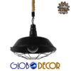 GloboStar® CRANE 01109 Vintage Industrial Κρεμαστό Φωτιστικό Οροφής Μονόφωτο 1 x E27 Μαύρο Μεταλλικό Καμπάνα Πλέγμα με Μπεζ Σχοινί Φ36 x Y25cm