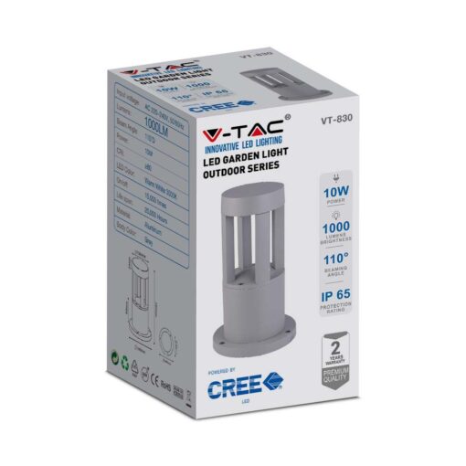 LED Επιδαπέδιο Φωτιστικό 10W V-TAC 25cm Αδιάβροχο IP65 Γκρι Αλουμίνιο Θερμό Λευκό 3000K – 128319