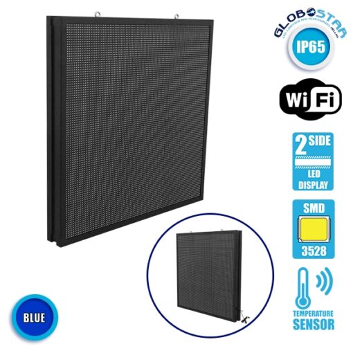 GloboStar® 90343 Κυλιόμενη Ψηφιακή Επιγραφή P10 LED SMD AC 220-240V με Wi-Fi – Αδιάβροχή IP65 – Διπλής Όψης – Μ104 x Π12 x Υ104cm Μπλε
