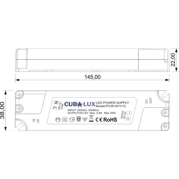 Τροφοδοτικό για LED 35W 12V Πλαστικό CUBALUX – CL13-0530