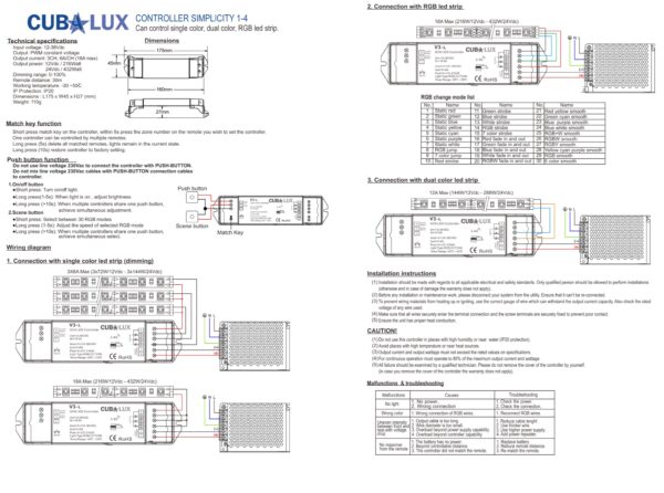 LED Controller Simplicity Μονόχρωμη & RGB ταινία LED 216W / 432 W CUBALUX
