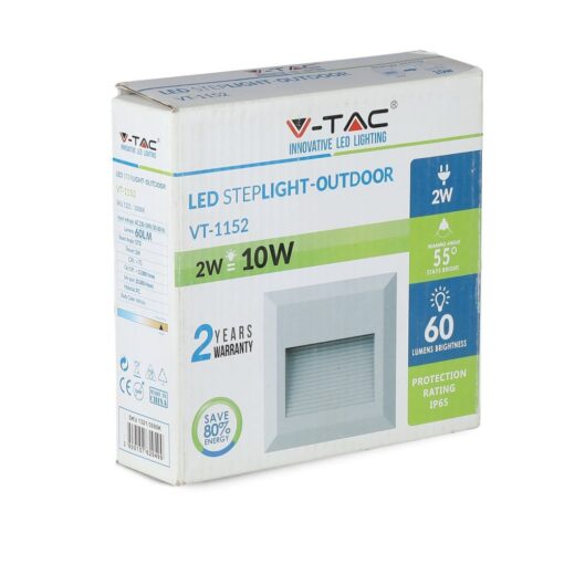 Επιτοίχιο Φωτιστικό LED για Σκαλοπάτια 2W V-TAC Λευκό Τετράγωνο Αδιάβροχο IP65 Φυσικό Λευκό 4000K – 1320