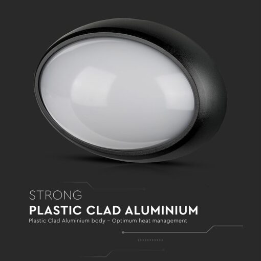 LED Φωτιστικό Πλαφονιέρα 12W V-TAC Οβάλ Μαύρο Αδιάβροχο IP65 Θερμό Λευκό 3000Κ – 1350