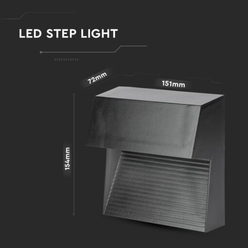 Επιτοίχιο Φωτιστικό LED για Σκαλοπάτια 3W V-TAC Μαύρο Τετράγωνο Αδιάβροχο IP65 Θερμό Λευκό 3000K – 1398