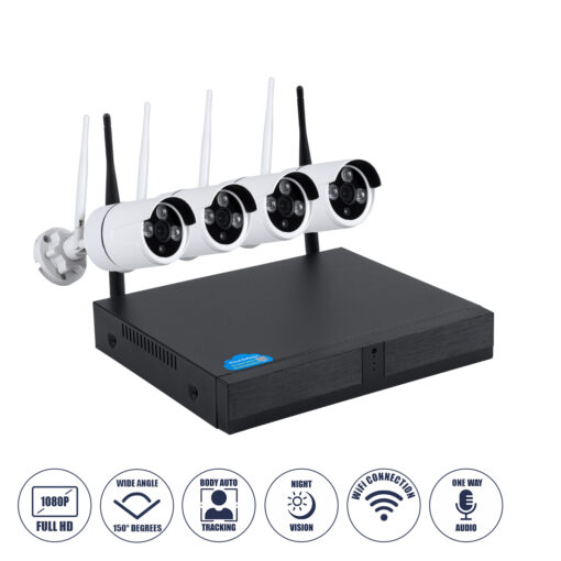 GloboStar® 86037 Ασύρματο Καταγραφικό με 4 x Camera 2MP 1080P WiFi  150° Μοιρών – Αδιάβροχο IP66 – Νυχτερινή Όραση με LED IR – Μονή Κατέυθυνση Ομιλίας – Ανιχνευτή Κίνησης – Νυχτερινή Λήψη – Λευκό