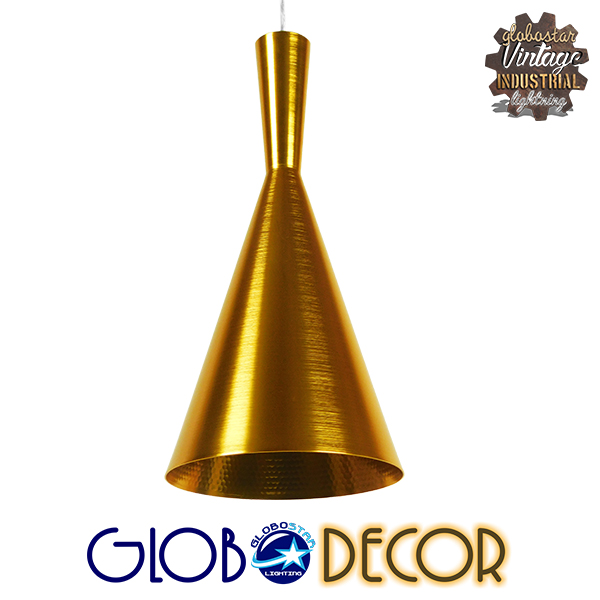 GloboStar® SHANGHAI GOLD 01546 Μοντέρνο Κρεμαστό Φωτιστικό Οροφής Μονόφωτο 1 x E27 Χρυσό Μεταλλικό Καμπάνα Φ18 x Y38.5cm