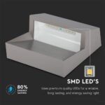 Επιτοίχιο Φωτιστικό LED για Σκαλοπάτια 3W V-TAC Γκρι Τετράγωνο Αδιάβροχο IP65 Θερμό Λευκό 3000K – 1400