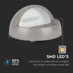 Επιτοίχιο Φωτιστικό LED για Σκαλοπάτια 3W V-TAC Γκρι Στρογγυλό Αδιάβροχο IP65 Θερμό Λευκό 3000K – 1406
