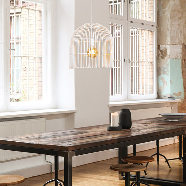 ΦΩΤΙΣΤΙΚΟ ΚΡΕΜΑΣΤΟ ΜΟΝΟΦΩΤΟ  Ε27 MAX 60W D500X500 RATTAN ΛΕΥΚΟ EUROLAMP – 144-33016