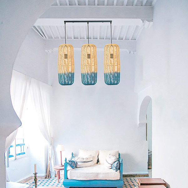 ΦΩΤΙΣΤΙΚΟ ΚΡΕΜΑΣΤΟ ΤΡΙΦΩΤΟ Ε27 RATTAN ΑΣΠΡΟ ΓΑΛΑΖΙΟ EUROLAMP – 144-33030