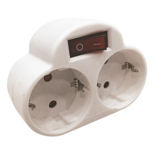 Αντάπτορας σούκο σε 2 θέσεις σούκο με διακόπτη και παιδική προστασία λευκός Eurolamp 147-10007