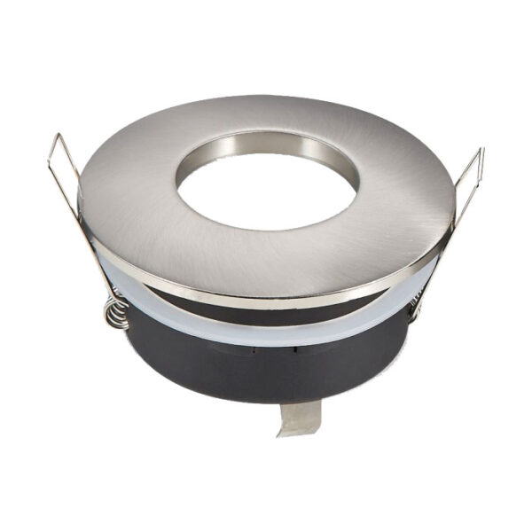 Βάση Σποτ GU10 – MR16 EUROLAMP Χωνευτή Στρογγυλή Νίκελ Σατινέ Αδιάβροχη IP65 – 147-52101