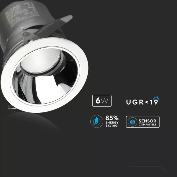 LED φωτιστικό οροφής χωνευτό στρογγυλό Cree LED 6W 4000K Φυσικό λευκό ρυθμιζόμενο CRI>95 V-TAC – 1480